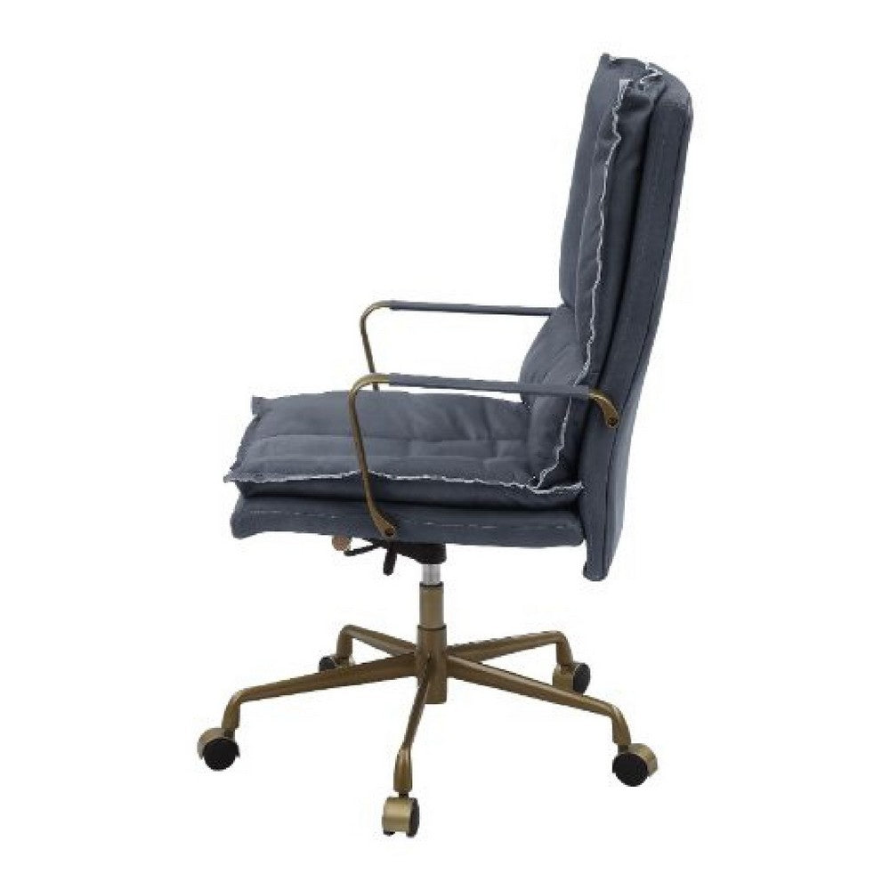 Benjara Office Chair with Leatherette Seat And Tufted Details, Gray
