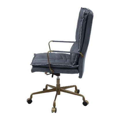 Benjara Office Chair with Leatherette Seat And Tufted Details, Gray