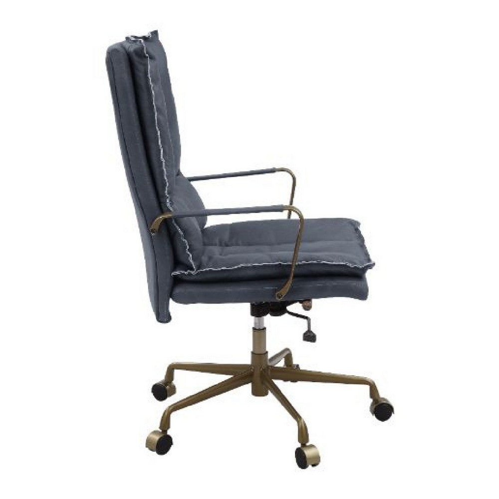 Benjara Office Chair with Leatherette Seat And Tufted Details, Gray