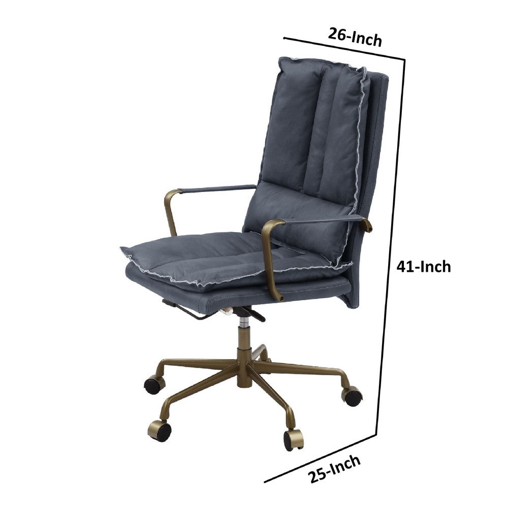 Benjara Office Chair with Leatherette Seat And Tufted Details, Gray