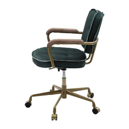 Benjara Office Chair with Leather Seat And Button Tufted Back, Green