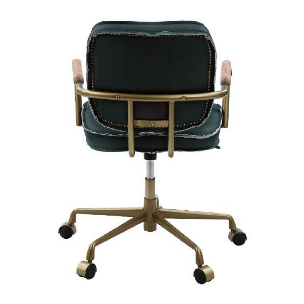 Benjara Office Chair with Leather Seat And Button Tufted Back, Green