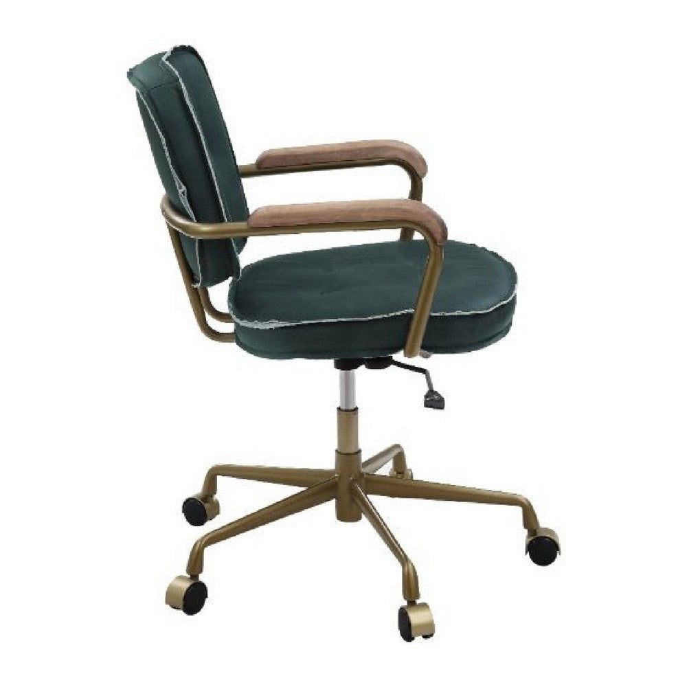Benjara Office Chair with Leather Seat And Button Tufted Back, Green