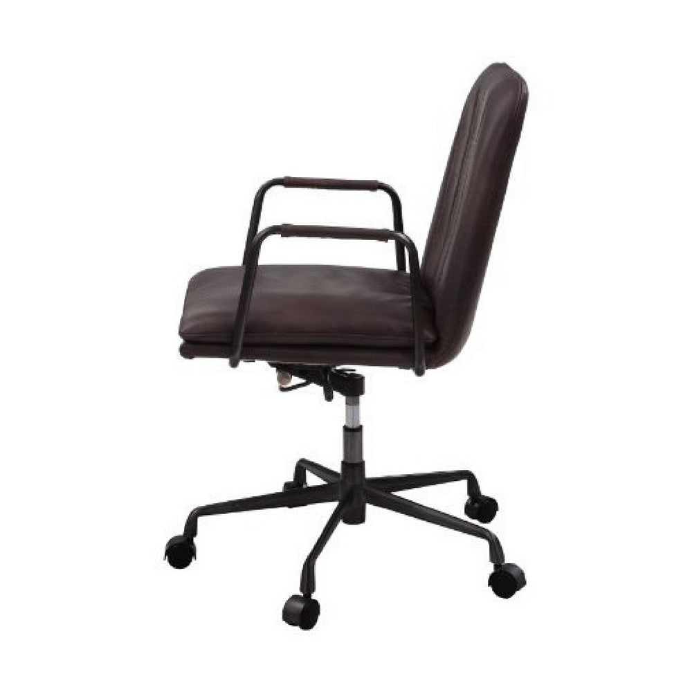 Benjara Office Chair with Leather Seat And Channel Stitching, Dark Brown