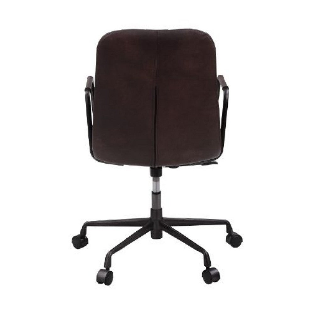 Benjara Office Chair with Leather Seat And Channel Stitching, Dark Brown