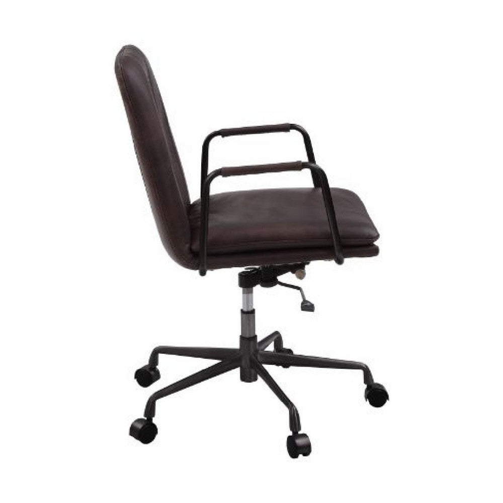 Benjara Office Chair with Leather Seat And Channel Stitching, Dark Brown