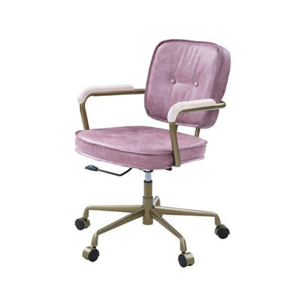 Benjara Office Chair with Leather Seat And Button Tufted Back, Pink