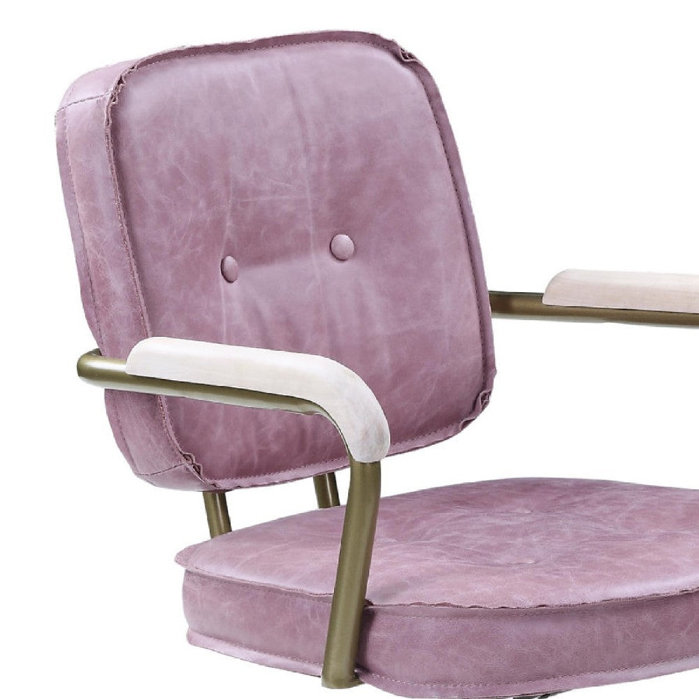Benjara Office Chair with Leather Seat And Button Tufted Back, Pink