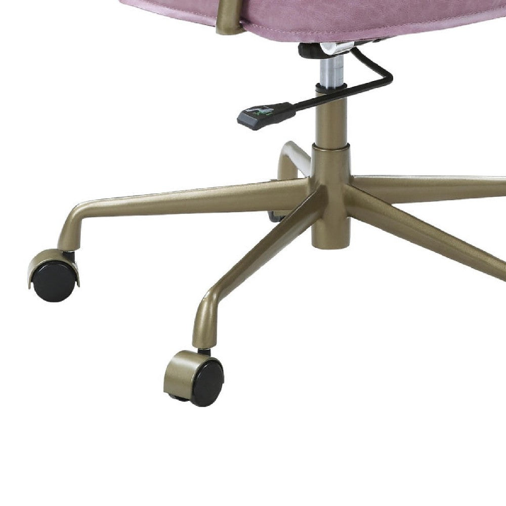 Benjara Office Chair with Leather Seat And Button Tufted Back, Pink