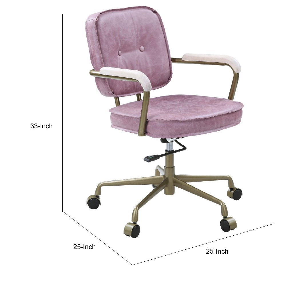 Benjara Office Chair with Leather Seat And Button Tufted Back, Pink
