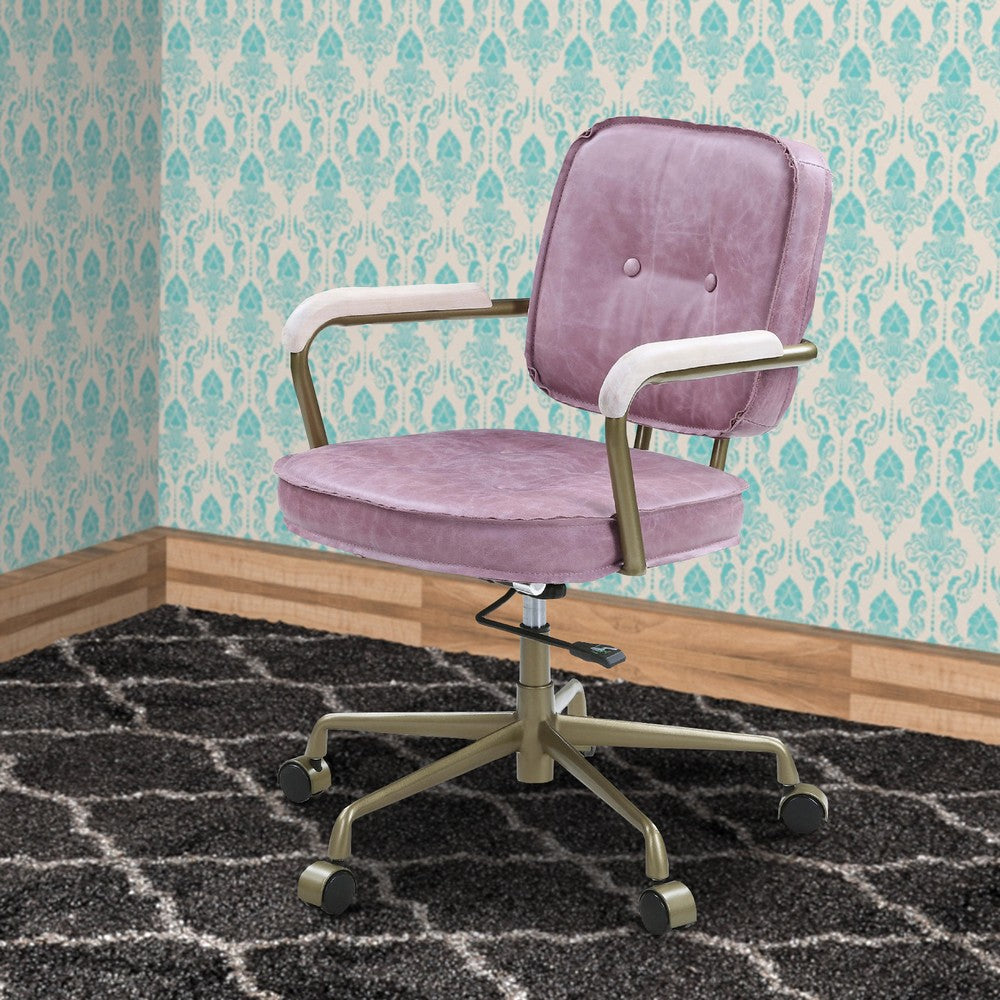 Benjara Office Chair with Leather Seat And Button Tufted Back, Pink