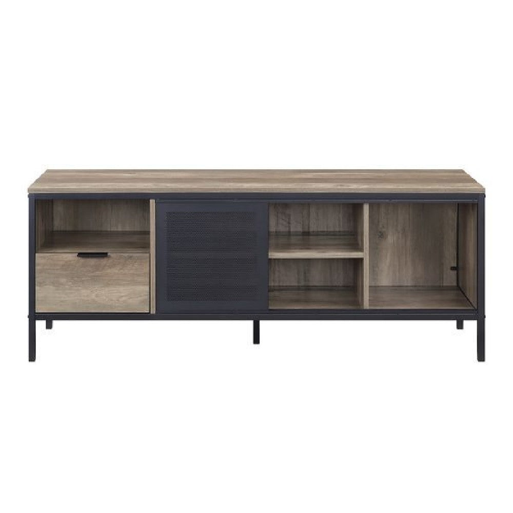 Benjara TV Stand with 1 Drawer And Open Compartments, Brown And Black