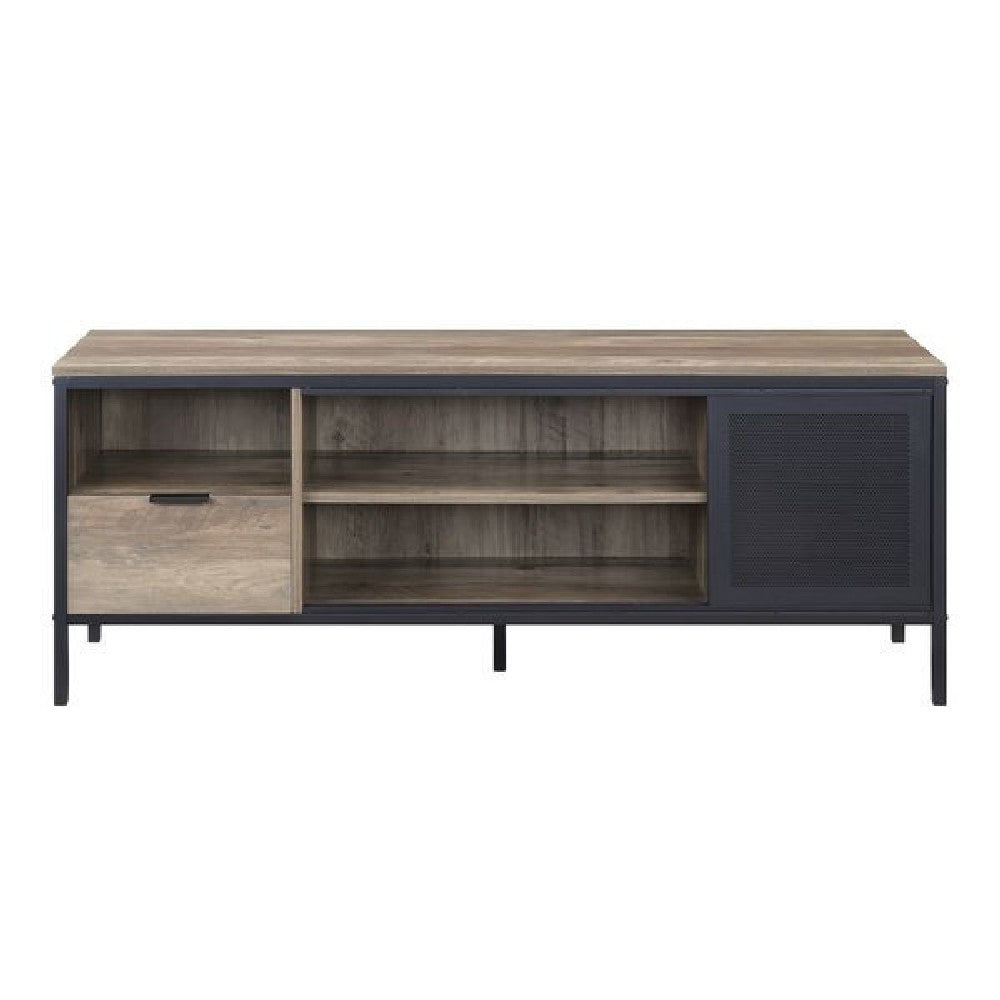 Benjara TV Stand with 1 Drawer And Open Compartments, Brown And Black