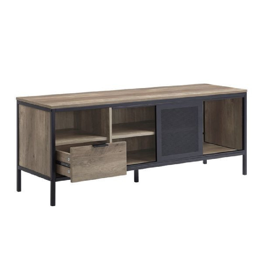 Benjara TV Stand with 1 Drawer And Open Compartments, Brown And Black