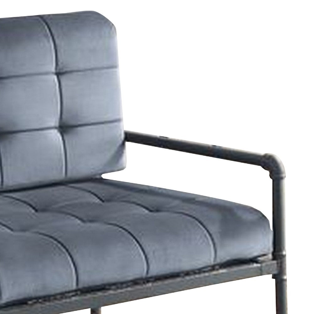 Benjara Loveseat with Tufted Velvet Seat And Metal Frame, Gray
