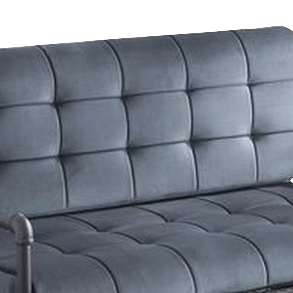 Benjara Loveseat with Tufted Velvet Seat And Metal Frame, Gray