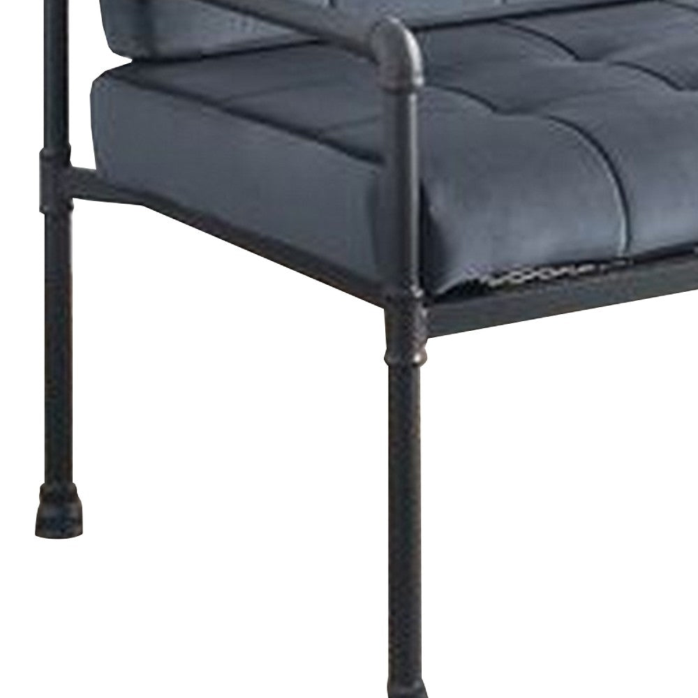 Benjara Loveseat with Tufted Velvet Seat And Metal Frame, Gray