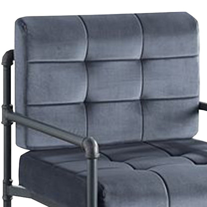 Benjara Accent Chair with Tufted Velvet Seat And Metal Frame, Gray