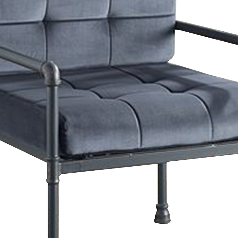 Benjara Accent Chair with Tufted Velvet Seat And Metal Frame, Gray
