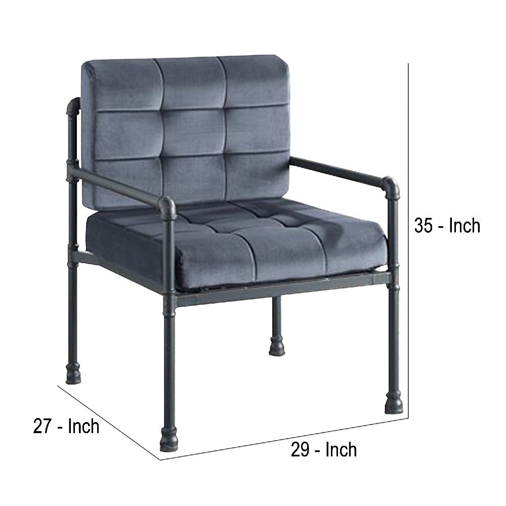 Benjara Accent Chair with Tufted Velvet Seat And Metal Frame, Gray