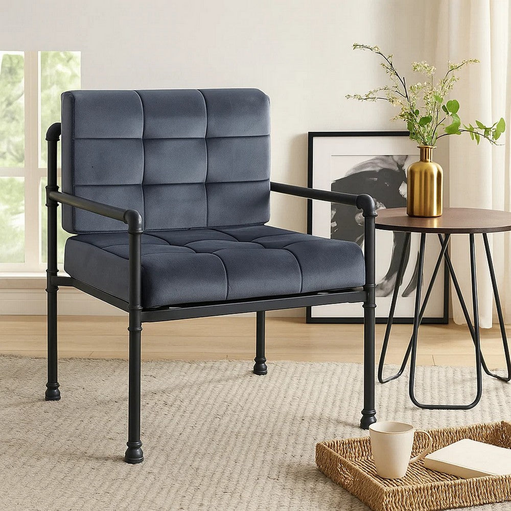 Benjara Accent Chair with Tufted Velvet Seat And Metal Frame, Gray