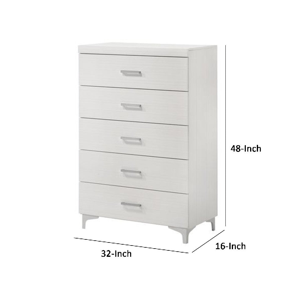 Benjara Chest with 5 Drawers And Wooden Frame, White
