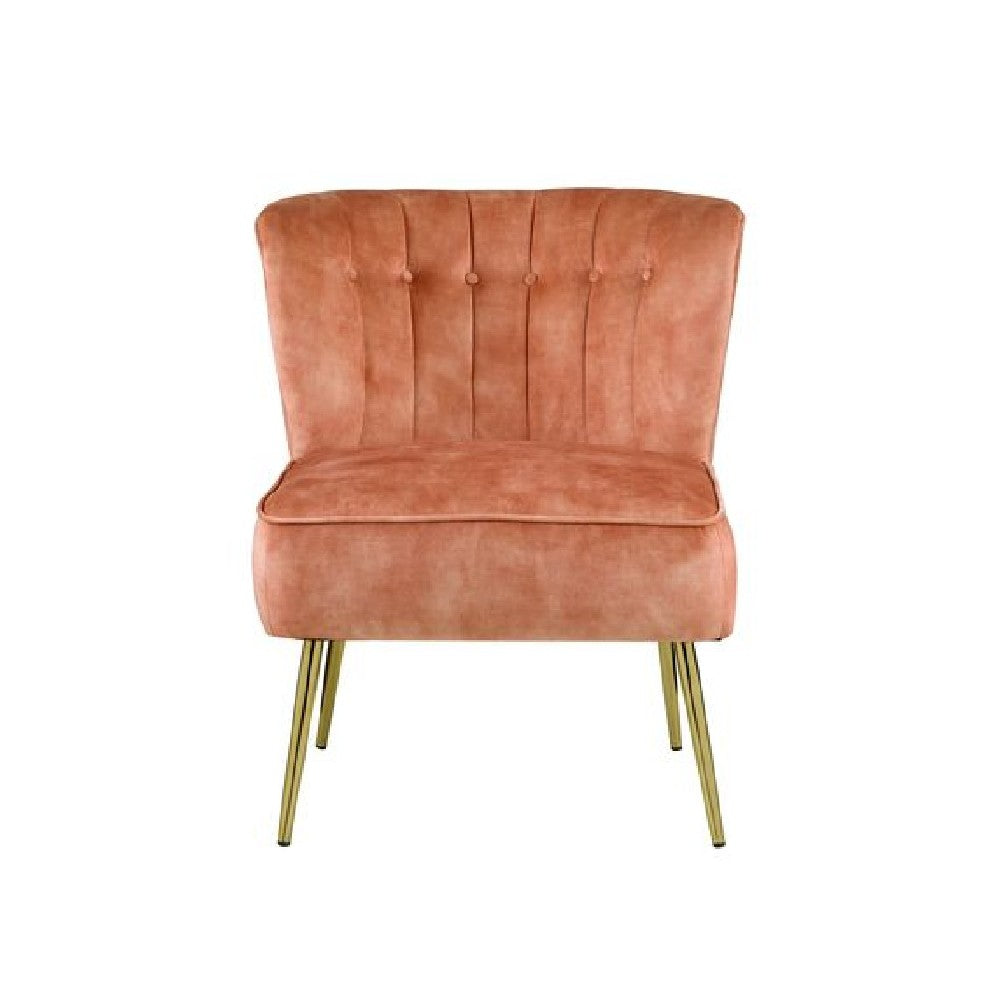 Benjara Accent Chair with Curved Tufted Back, Orange And Gold