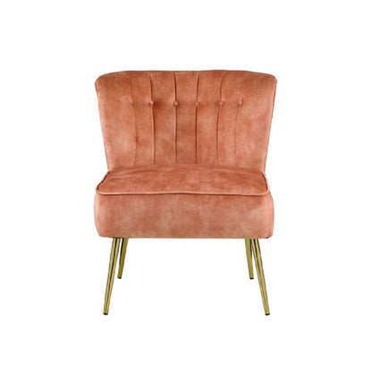 Benjara Accent Chair with Curved Tufted Back, Orange And Gold