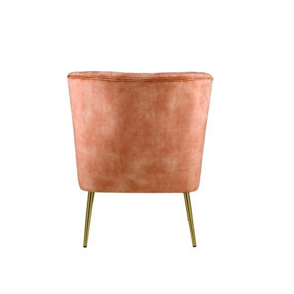 Benjara Accent Chair with Curved Tufted Back, Orange And Gold