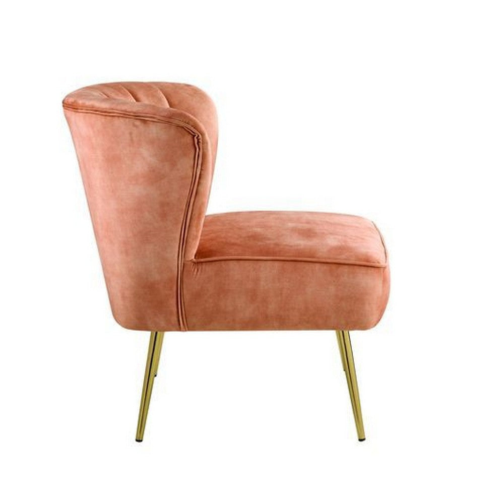 Benjara Accent Chair with Curved Tufted Back, Orange And Gold