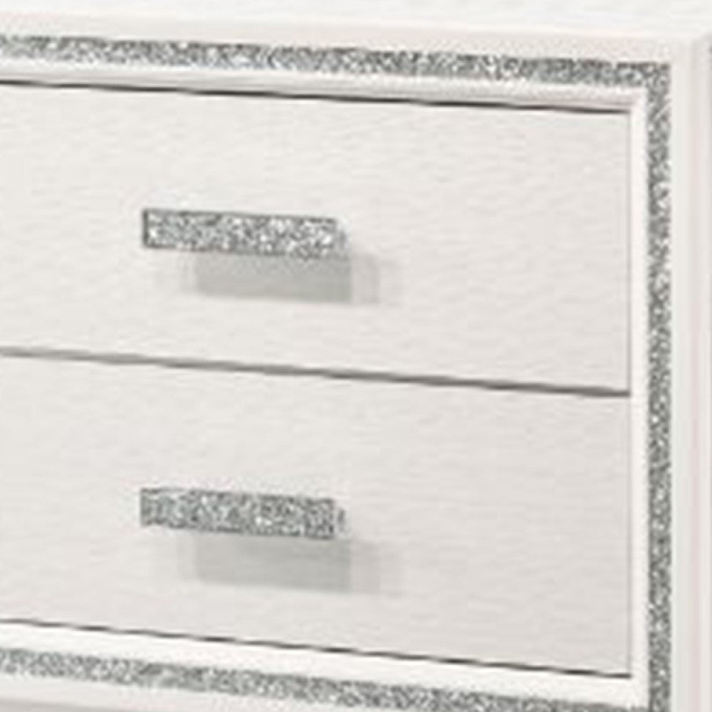Benjara Nightstand with 2 Drawers And Shimmer Accent Trim, White