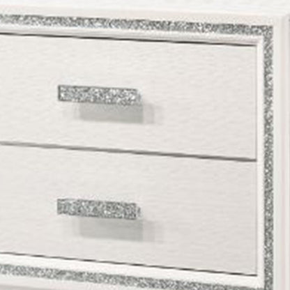 Benjara Nightstand with 2 Drawers And Shimmer Accent Trim, White