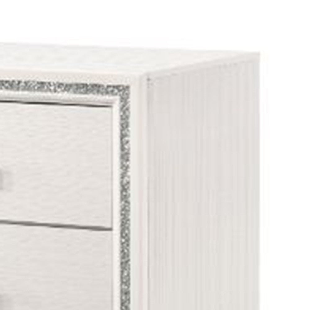 Benjara Nightstand with 2 Drawers And Shimmer Accent Trim, White