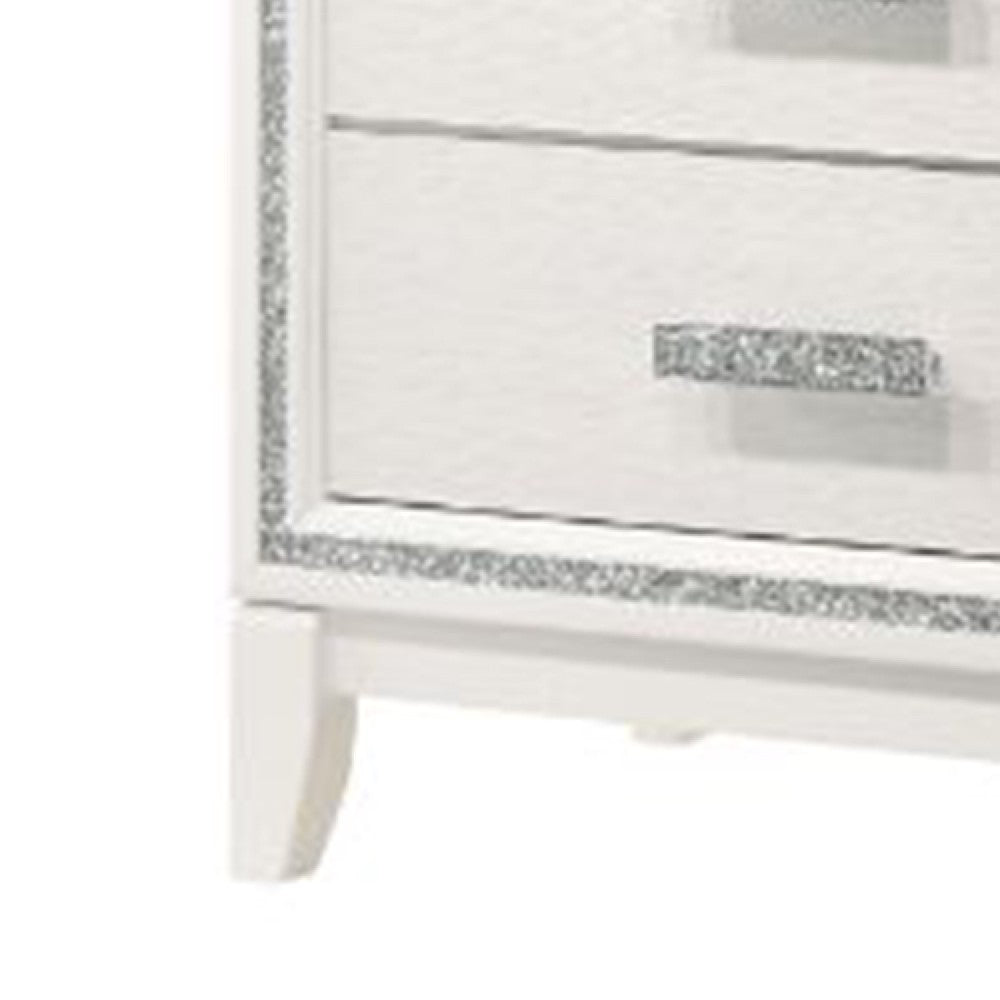 Benjara Nightstand with 2 Drawers And Shimmer Accent Trim, White