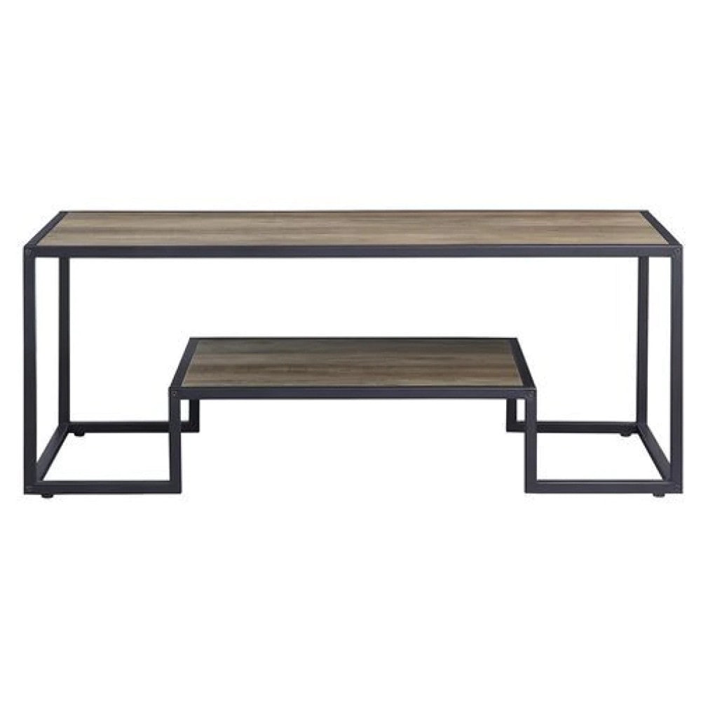 Benjara Coffee Table with 1 Open Shelf And Tubular Frame, Oak Brown
