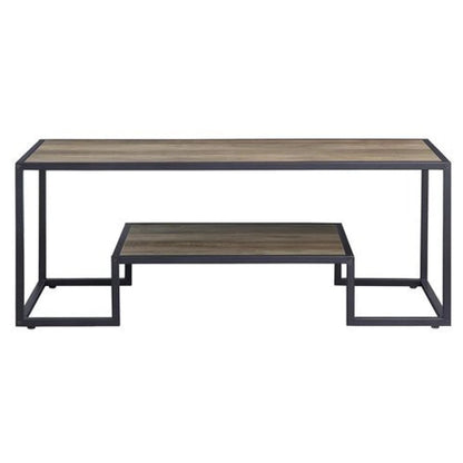 Benjara Coffee Table with 1 Open Shelf And Tubular Frame, Oak Brown
