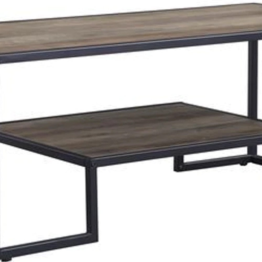Benjara Coffee Table with 1 Open Shelf And Tubular Frame, Oak Brown