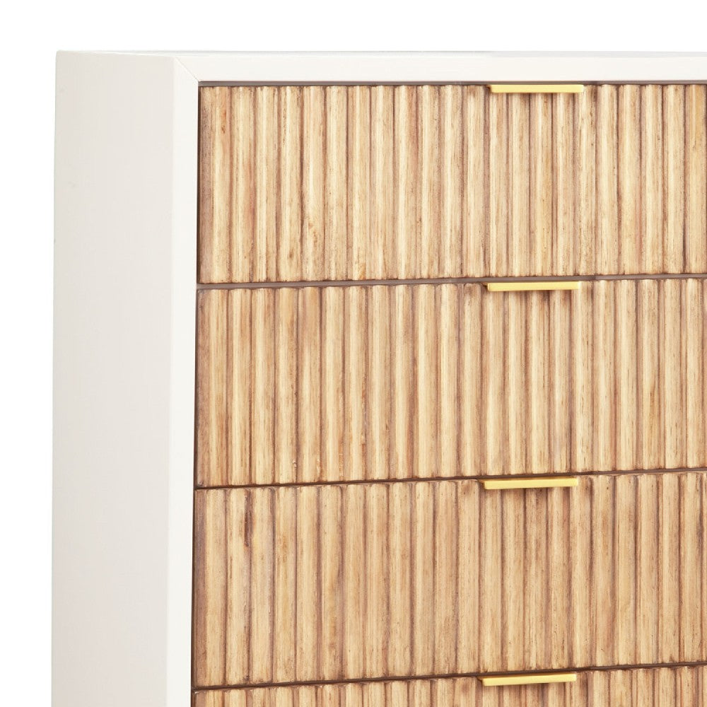 Benjara Chest with 5 Corrugated Panel Drawers And Metal Base, White