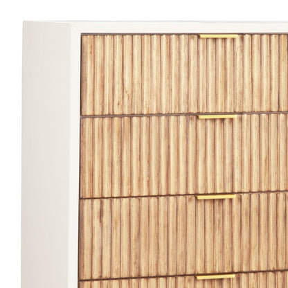 Benjara Chest with 5 Corrugated Panel Drawers And Metal Base, White