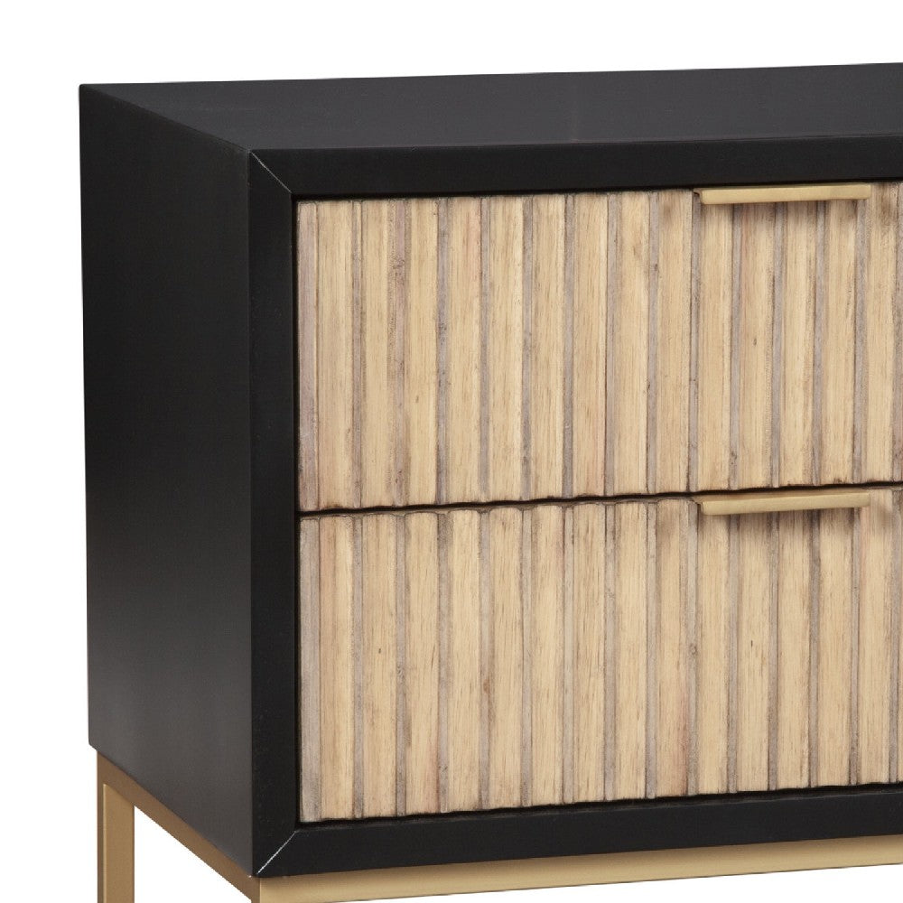 Benjara Nightstand with 2 Corrugated Drawers And Metal Base, Black