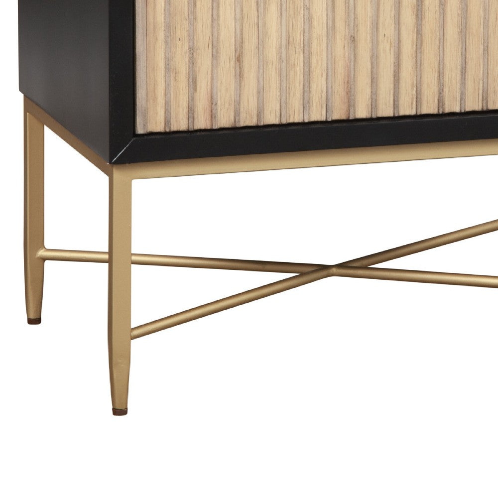 Benjara Nightstand with 2 Corrugated Drawers And Metal Base, Black