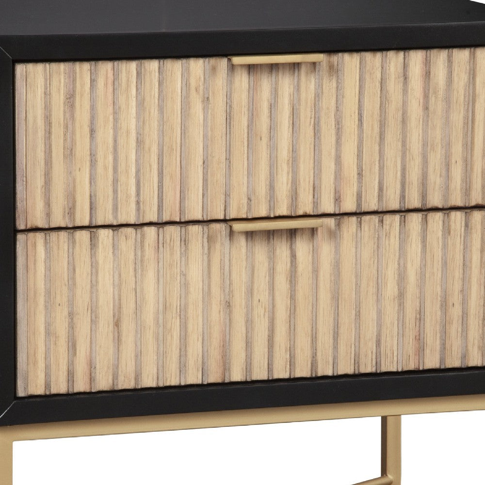 Benjara Nightstand with 2 Corrugated Drawers And Metal Base, Black