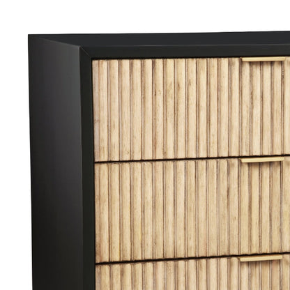 Benjara Accent Chest with 3 Corrugated Drawers And Metal Base, Black