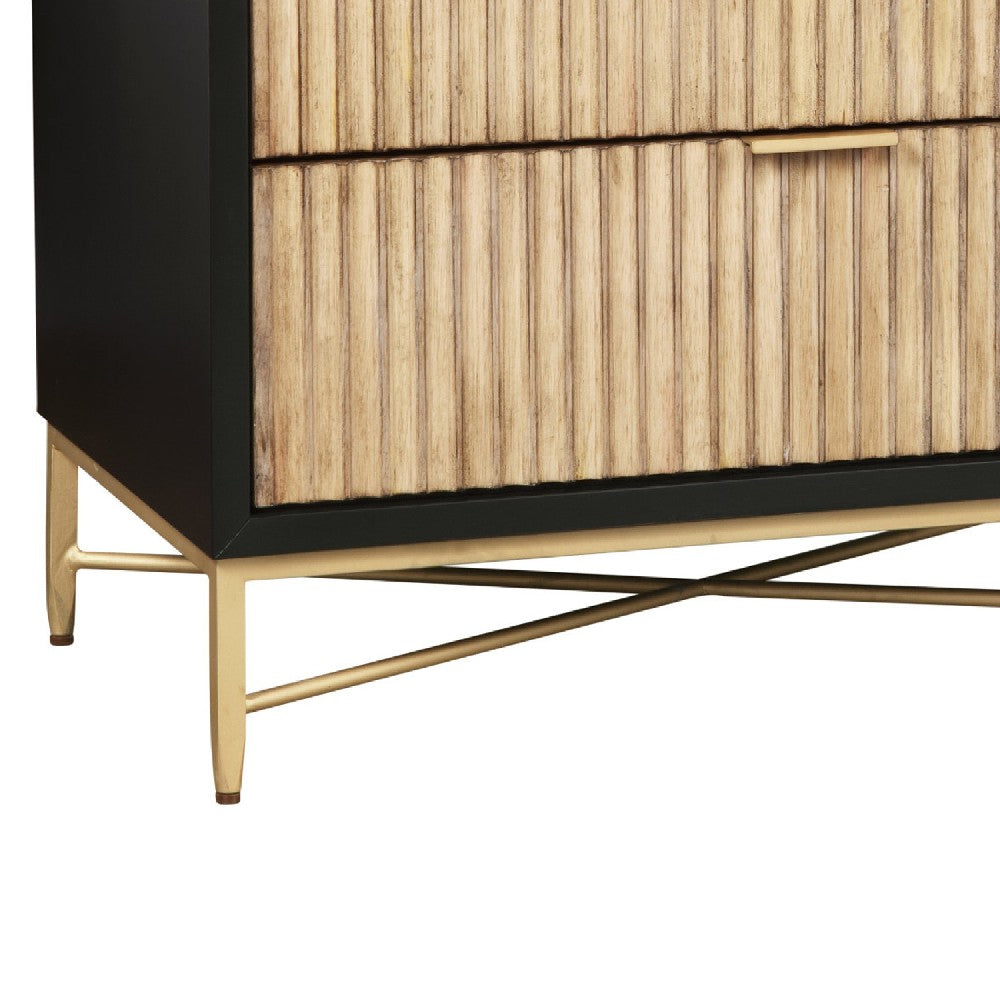 Benjara Accent Chest with 3 Corrugated Drawers And Metal Base, Black
