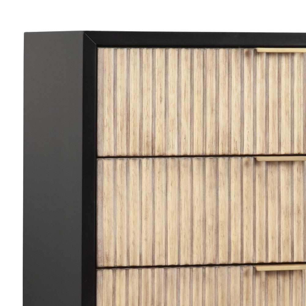 Benjara Chest with 5 Corrugated Drawers And Metal Base, Black