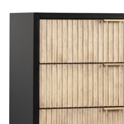 Benjara Chest with 5 Corrugated Drawers And Metal Base, Black