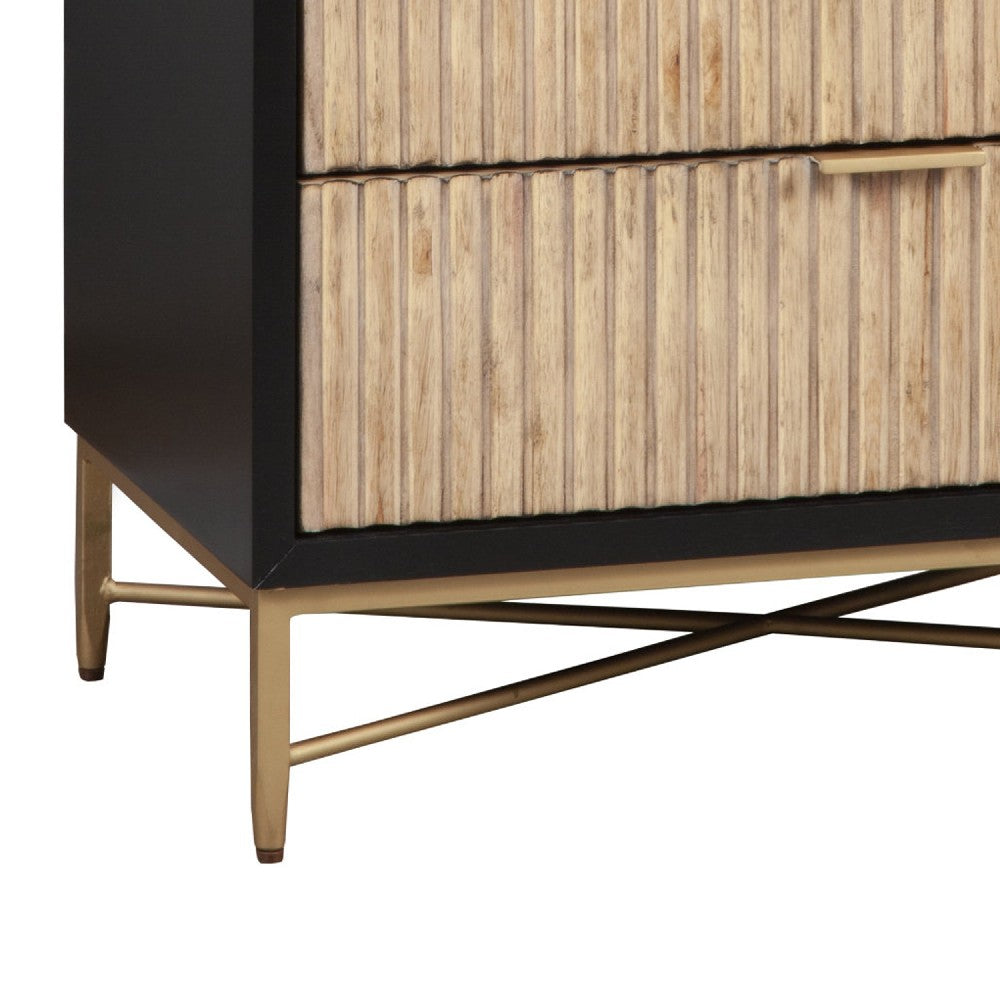 Benjara Chest with 5 Corrugated Drawers And Metal Base, Black
