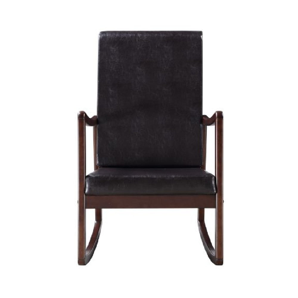 Benjara Rocking Chair with Leatherette Seating And Wooden Frame, Black