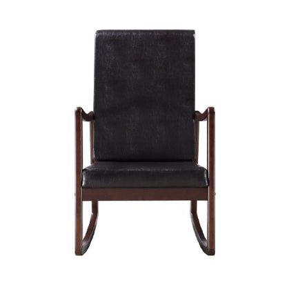 Benjara Rocking Chair with Leatherette Seating And Wooden Frame, Black