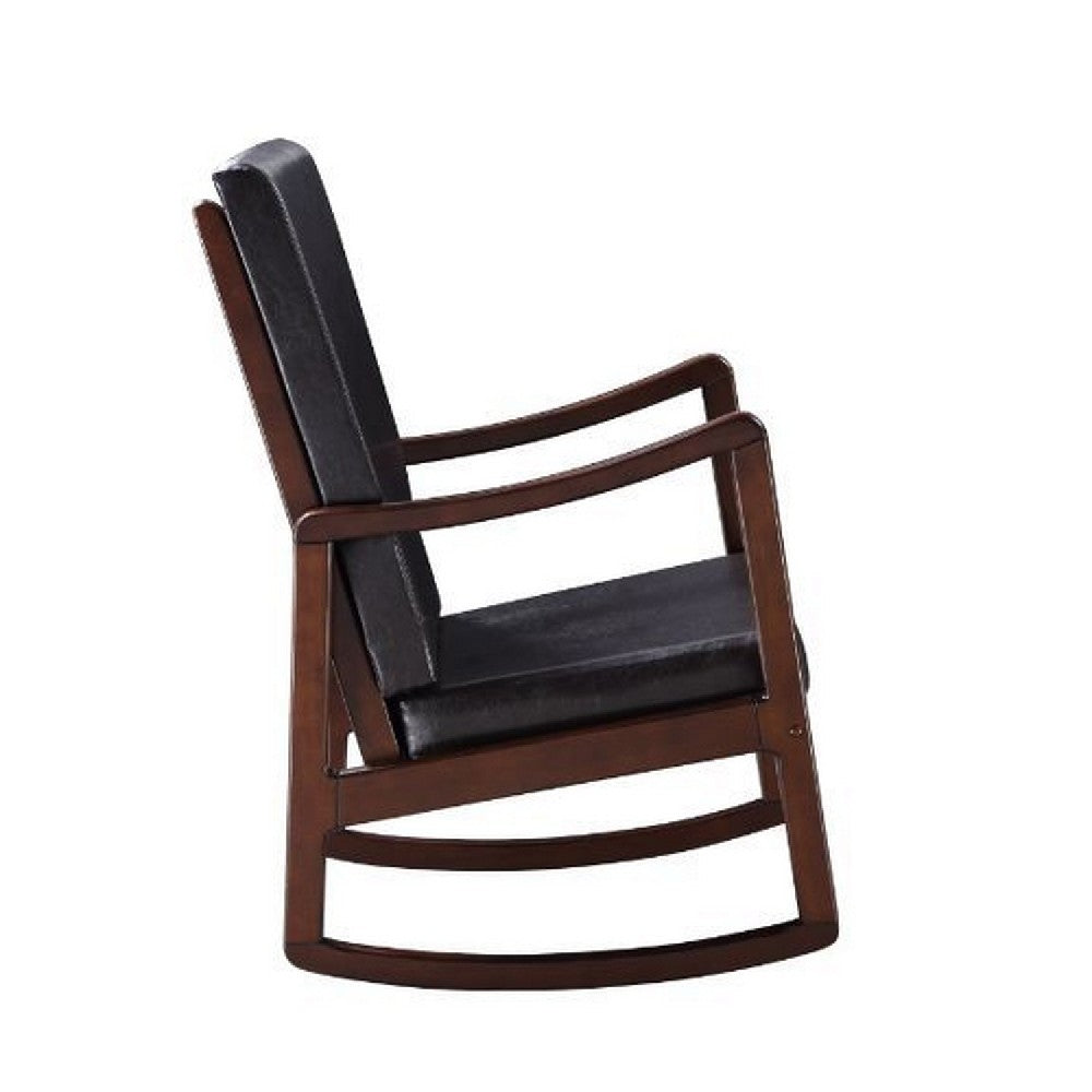 Benjara Rocking Chair with Leatherette Seating And Wooden Frame, Black